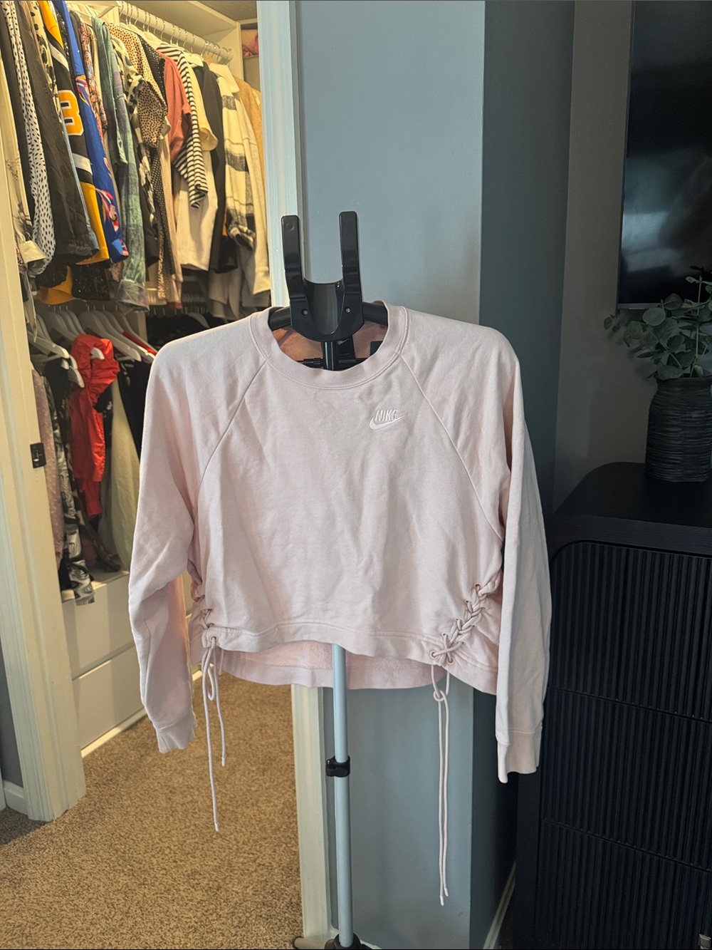 Nike Light Pink Cropped Sweatshirt with Side Ties